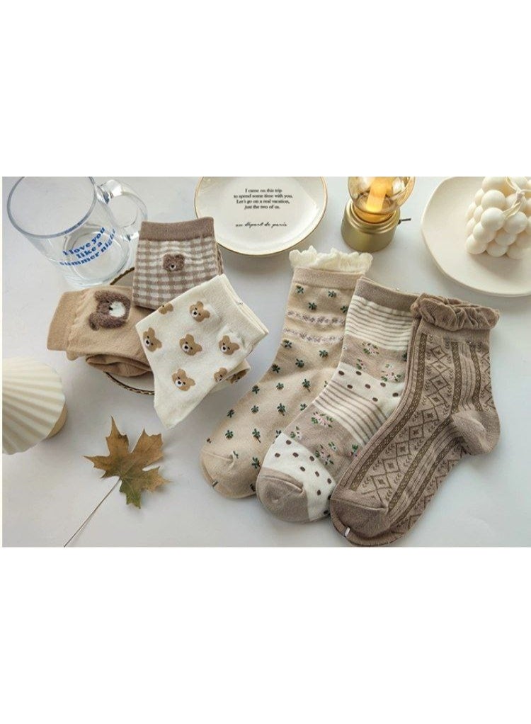 TRENDORA Women's Cotton Long Socks, Multi Color, Pack of 5 + 1 Pair Gift - Image 2